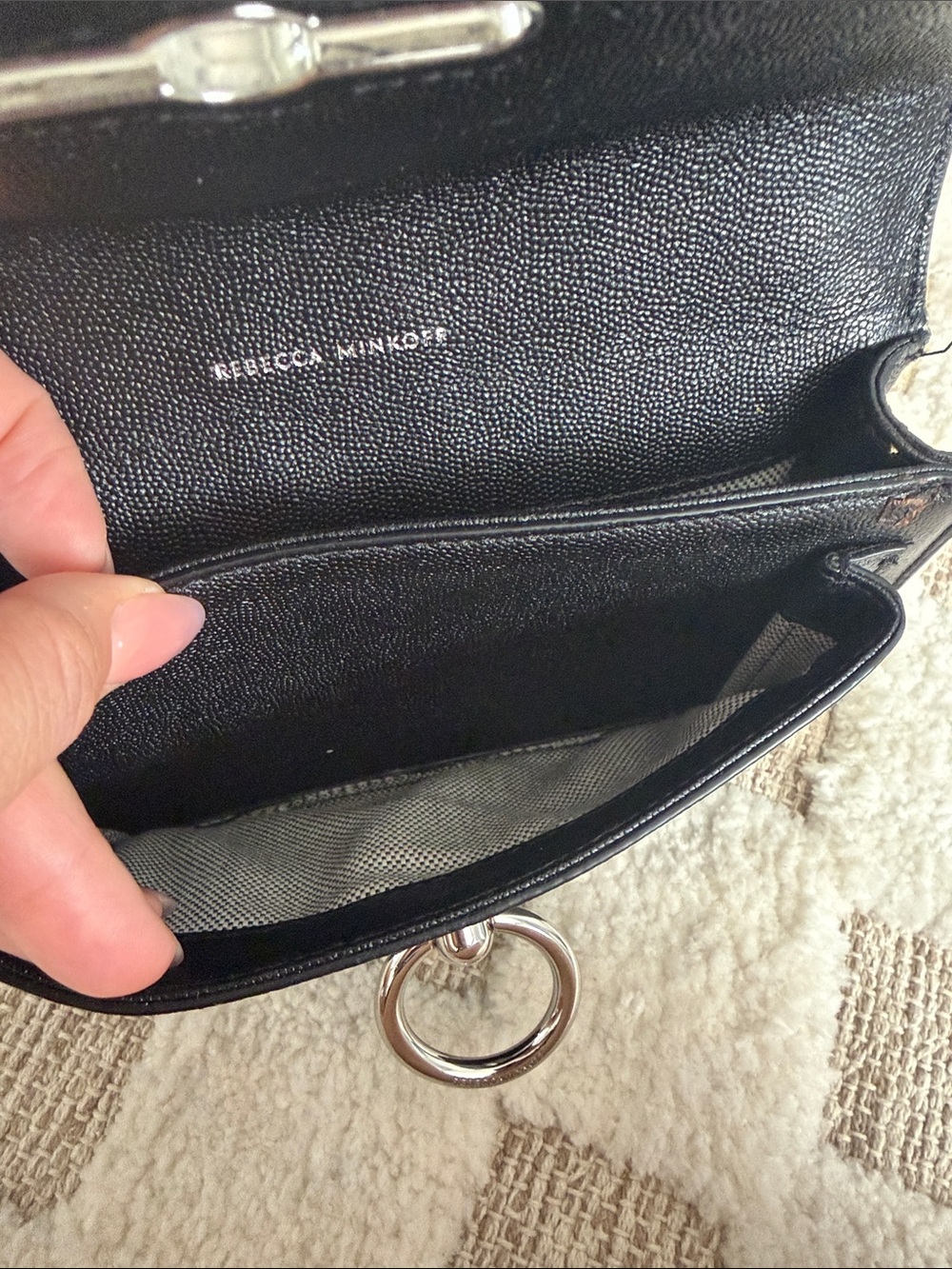 Rebecca Minkoff Black Leather Ring-Accent Chain Crossbody Bag - Picture 7 of 9